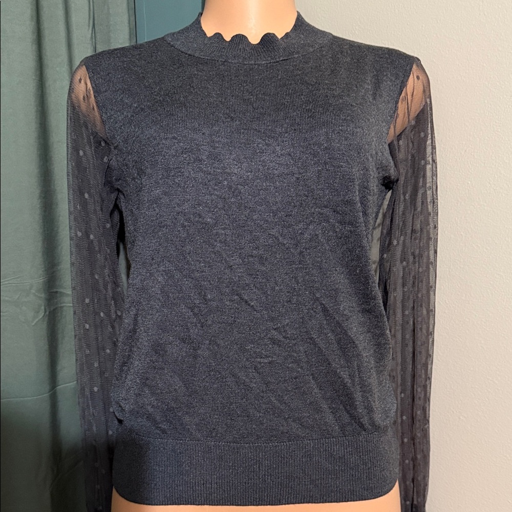 Chic Women's Gray Top with Sheer Sleeves